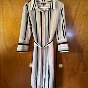 The Limited Midi Striped Button-Up Shirt Dress - Pink, Black, White